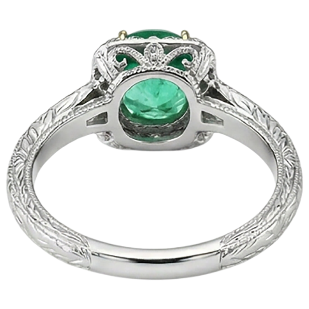 Round Brilliant Fine Emerald ring in 14K Two Tone Gold – back view