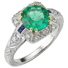 Natural Fine Emerald Gemstone Ring 3 ct 14K Two Tone Gold – side view