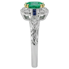 Gemstone Ring 14K Two Tone Gold with Fine Emerald – top view