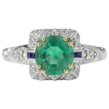 Round Brilliant Fine Emerald ring in 14K Two Tone Gold – front view