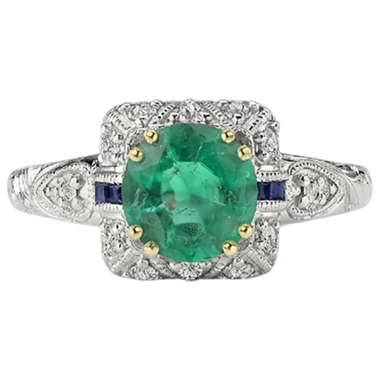 Round Brilliant Fine Emerald ring in 14K Two Tone Gold – front view