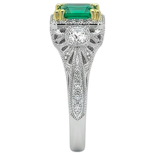 Earth-Mined Fine Emerald Precious Stone Ring 2 ct 14 Karat Two Tone Gold – top view