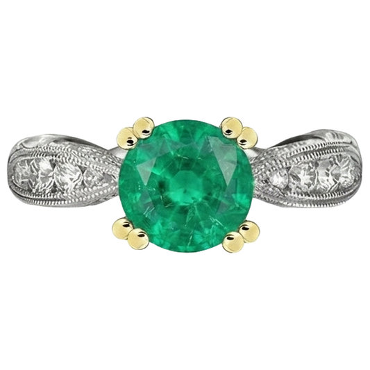 Authentic Colombian Emerald Colored Stone Ring – front view