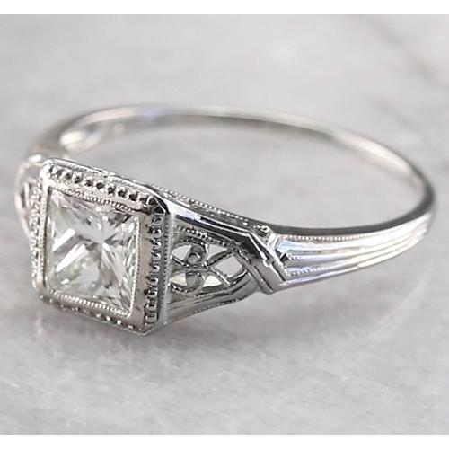 Vintage Style 1 Carat Solitaire Princess Diamond Ring White Gold