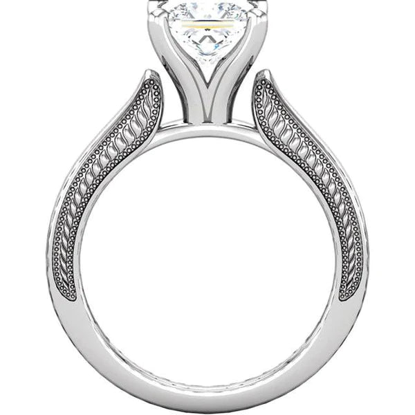 Vintage Style 2 Carat Princess Real Diamond Solitaire Ring White Gold 14K