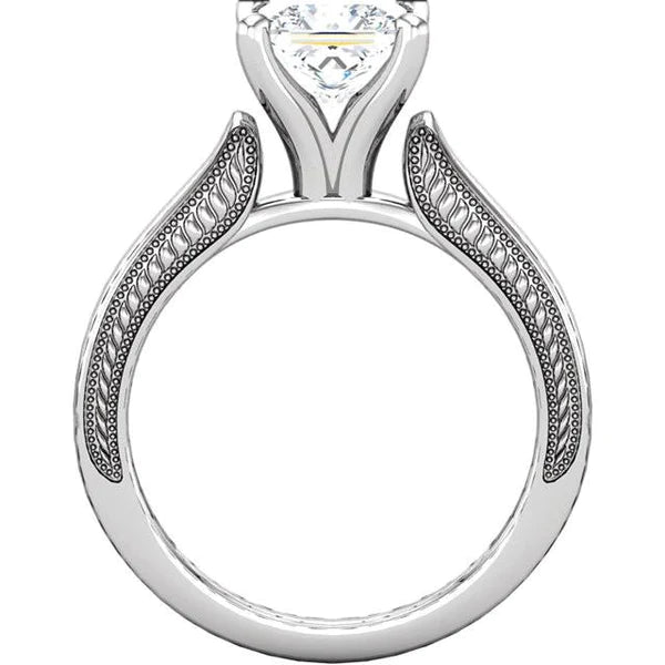 Vintage Style 2 Carat Princess Real Diamond Solitaire Ring White Gold 14K