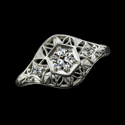 Vintage Style 3 Stone Ring Old Cut Round Real Diamond 1.50 Carats Milgrain
