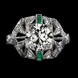 Vintage Style Art Deco Jewelry New Old Cut Real Diamond Emerald Ring