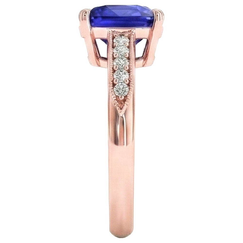 Vintage Style Ceylon Cushion Sapphire Ring 5 Carats Accents Rose Gold