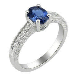 Vintage Style Ceylon Sapphire Natural Earth Mined Diamond Ring 2 Carats White Gold 14K