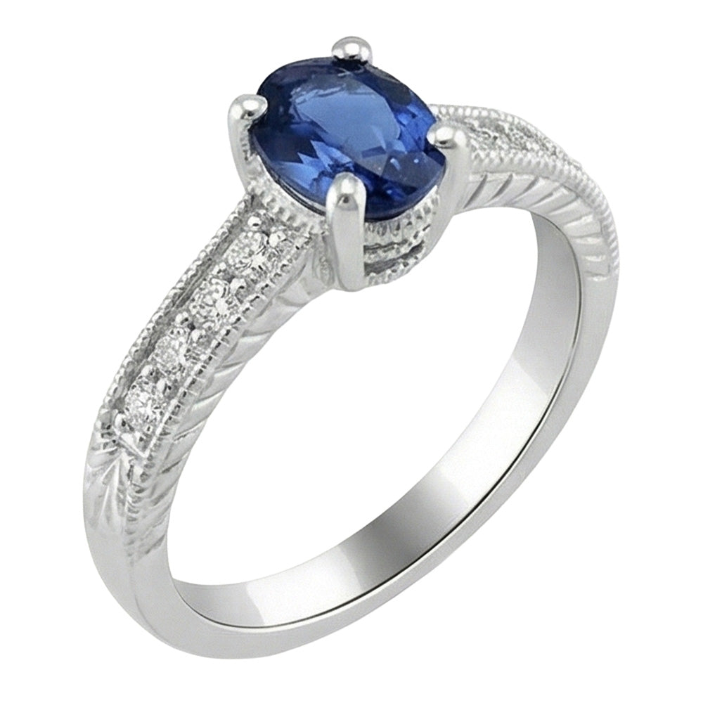 Vintage Style Ceylon Sapphire Natural Earth Mined Diamond Ring 2 Carats White Gold 14K