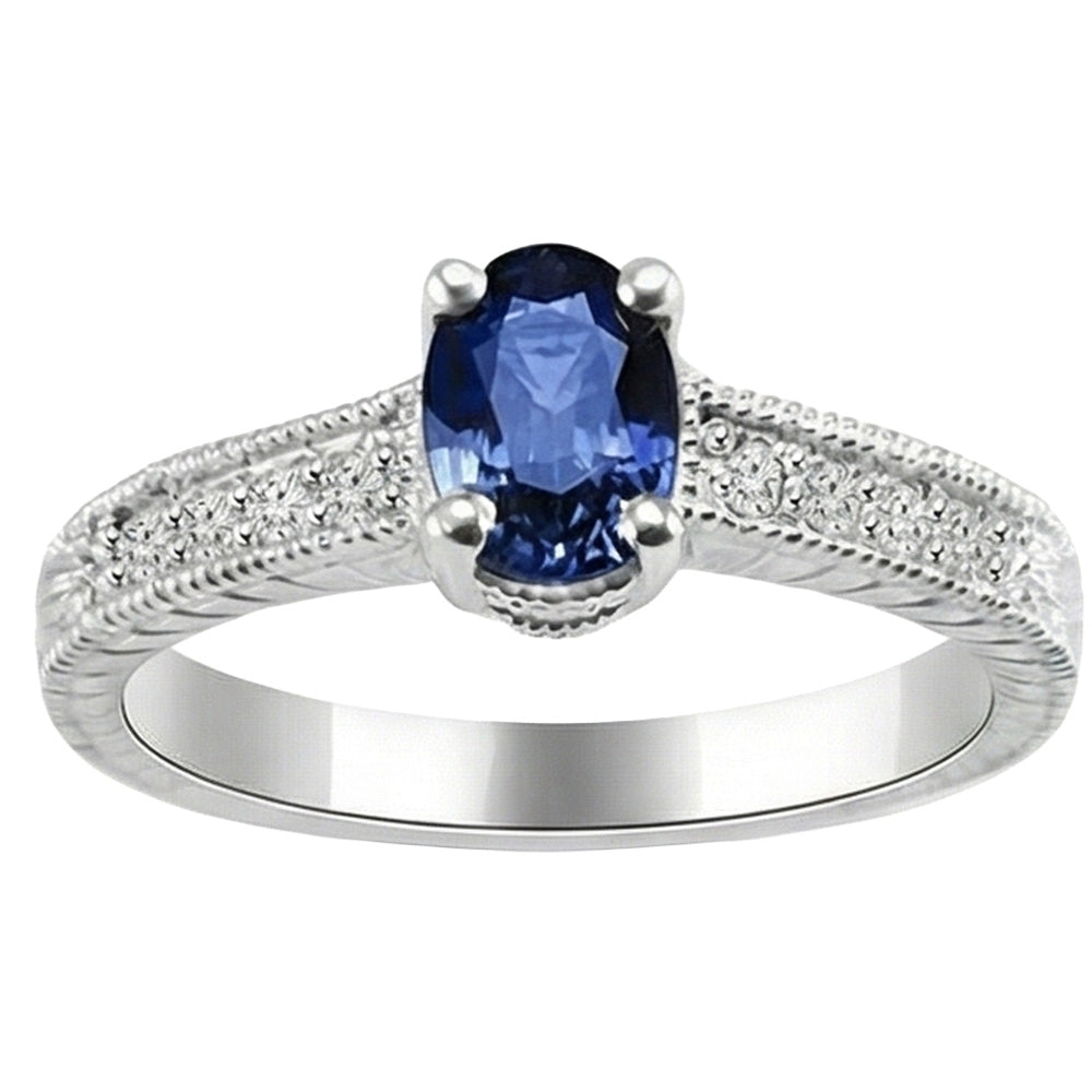 Vintage Style Ceylon Sapphire Natural Earth Mined Diamond Ring 2 Carats White Gold 14K
