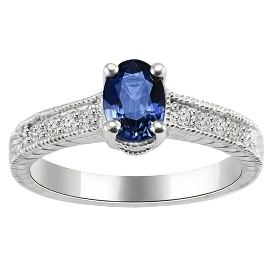 Vintage Style Ceylon Sapphire Natural Earth Mined Diamond Ring 2 Carats White Gold 14K