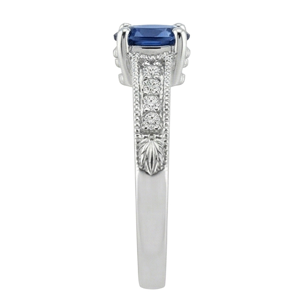 Vintage Style Ceylon Sapphire Natural Earth Mined Diamond Ring 2 Carats White Gold 14K