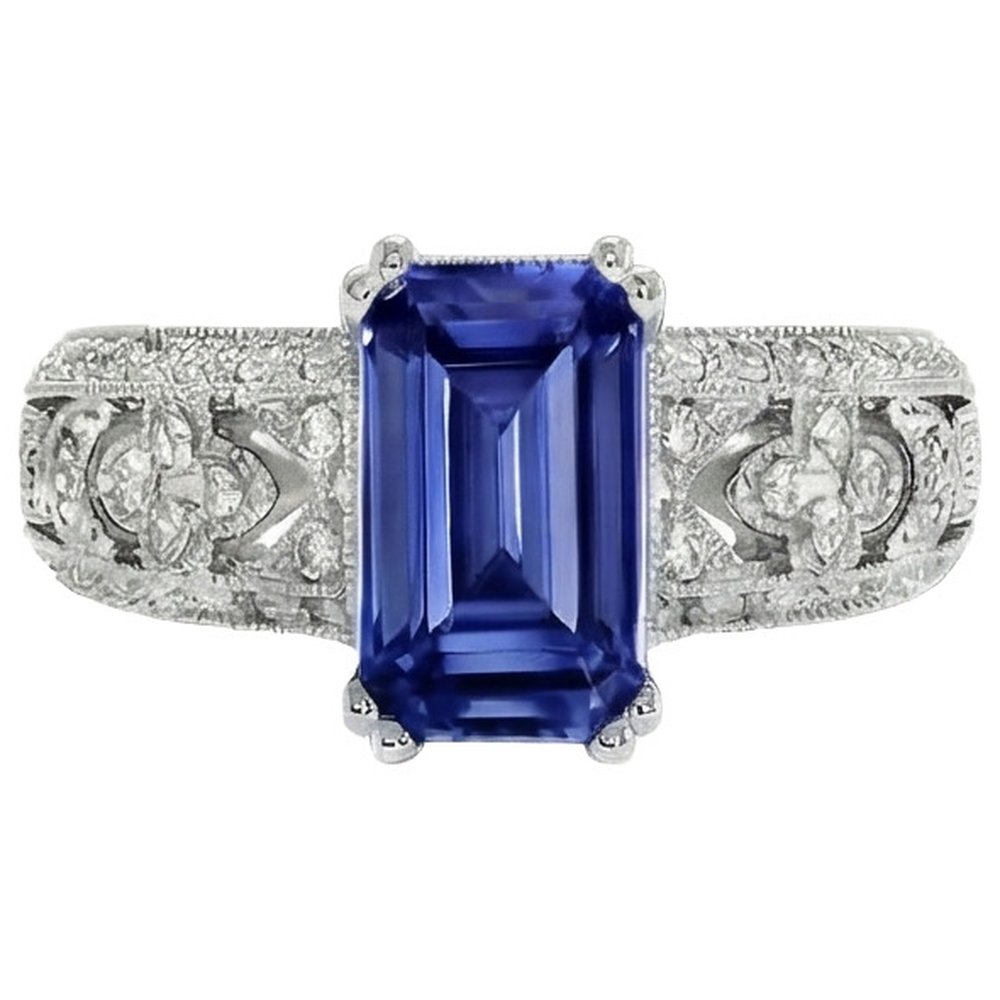 Vintage Style Emerald Blue Sapphire & Natural Earth Mined Diamond Ladies Ring 9.75 Carats