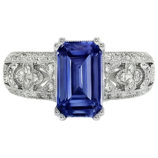 Vintage Style Emerald Blue Sapphire & Natural Earth Mined Diamond Ladies Ring 9.75 Carats