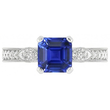Vintage Style Gemstone Ring Asscher Blue Sapphire With Accents 3 Carat