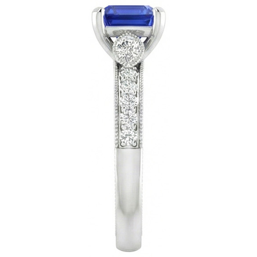 Vintage Style Gemstone Ring Asscher Blue Sapphire With Accents 3 Carat
