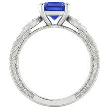 Vintage Style Gemstone Ring Asscher Blue Sapphire With Accents 3 Carat