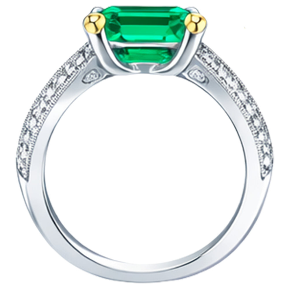 Natural Colombian Emerald Precious Stone Ring – top view