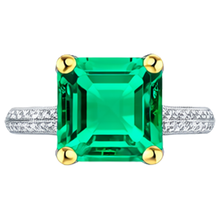 Colombian Emerald Step Cut Precious Stone Ring in 14K Two Tone Gold – angle view