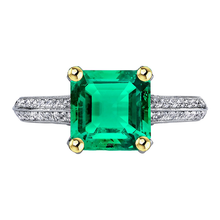 Colombian Emerald Step Cut Precious Stone Ring in 14K Two Tone Gold – main view