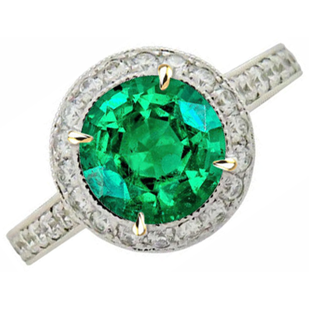 Natural Emerald Precious Stone Ring 2.50 ct Two-Tone 14K Gold – front view