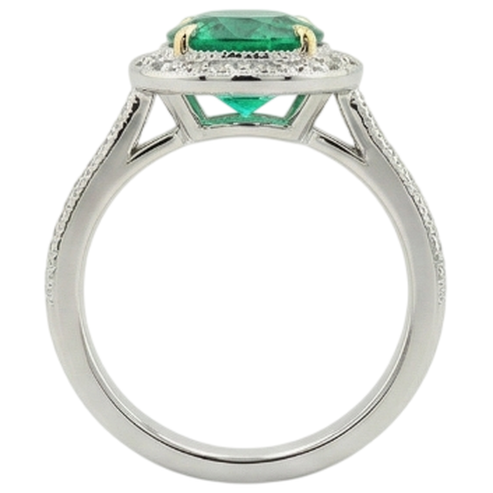 Emerald Round Cut Precious Stone Ring in Two-Tone 14K Gold – top view