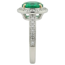 Emerald Round Cut Precious Stone Ring in Two-Tone 14K Gold – profile view