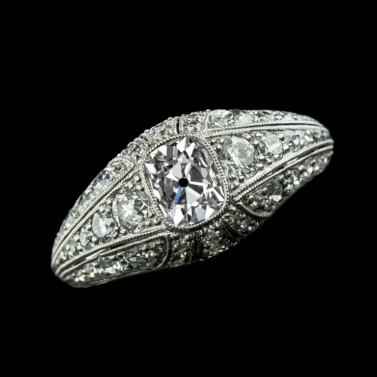 Vintage Style Genuine Cushion Old Miner Diamond Ring 4.15 Carats Milgrain Shank