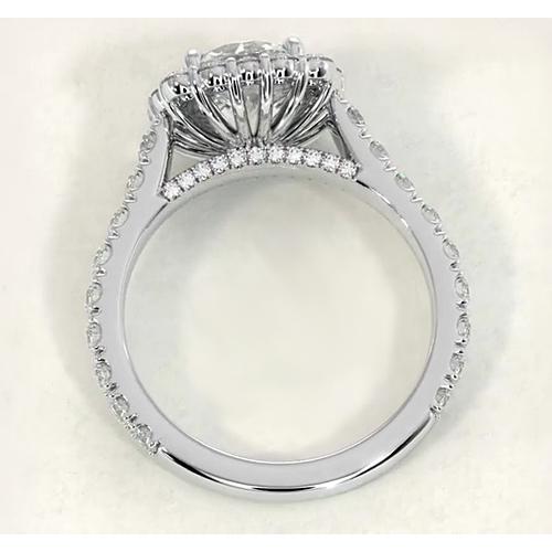 Vintage Style Genuine Diamond Halo Ring 4.50 Carats White Gold 14K