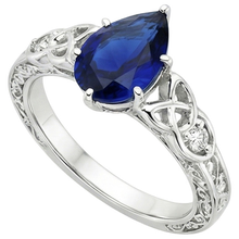 Vintage Style Gold Ring Filigree Shank Pear Blue Sapphire 5.25 Carats