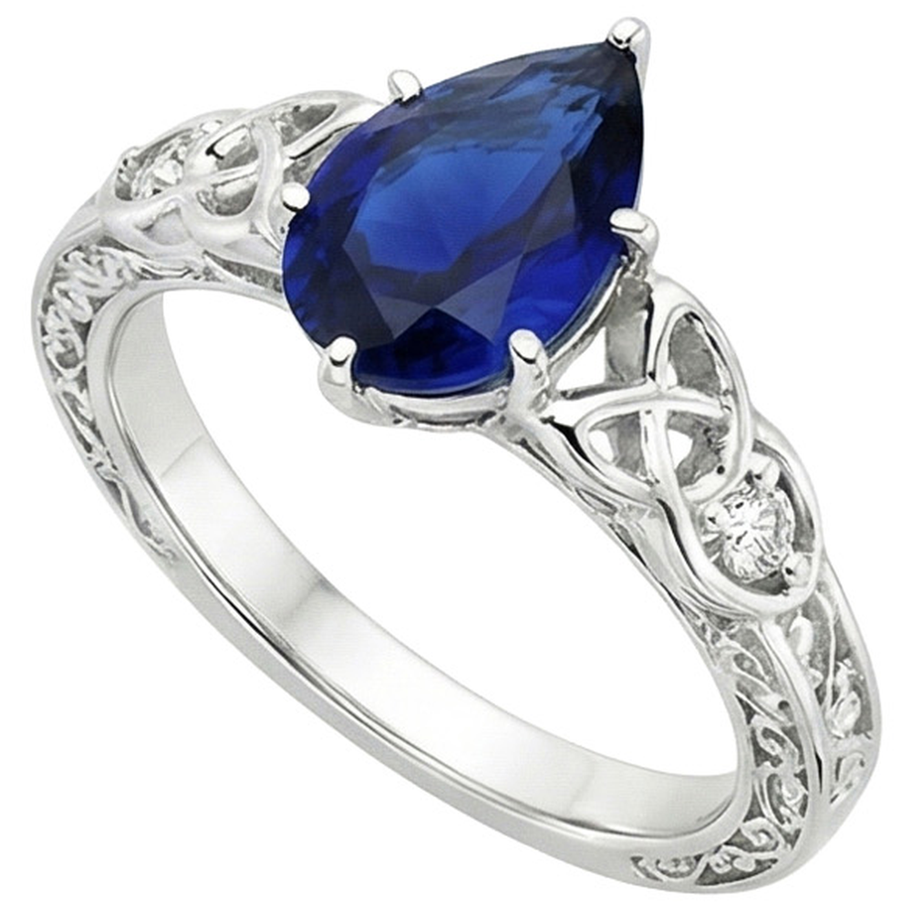 Vintage Style Gold Ring Filigree Shank Pear Blue Sapphire 5.25 Carats