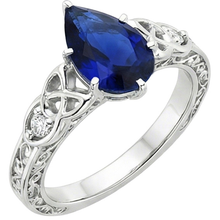 Vintage Style Gold Ring Filigree Shank Pear Blue Sapphire 5.25 Carats