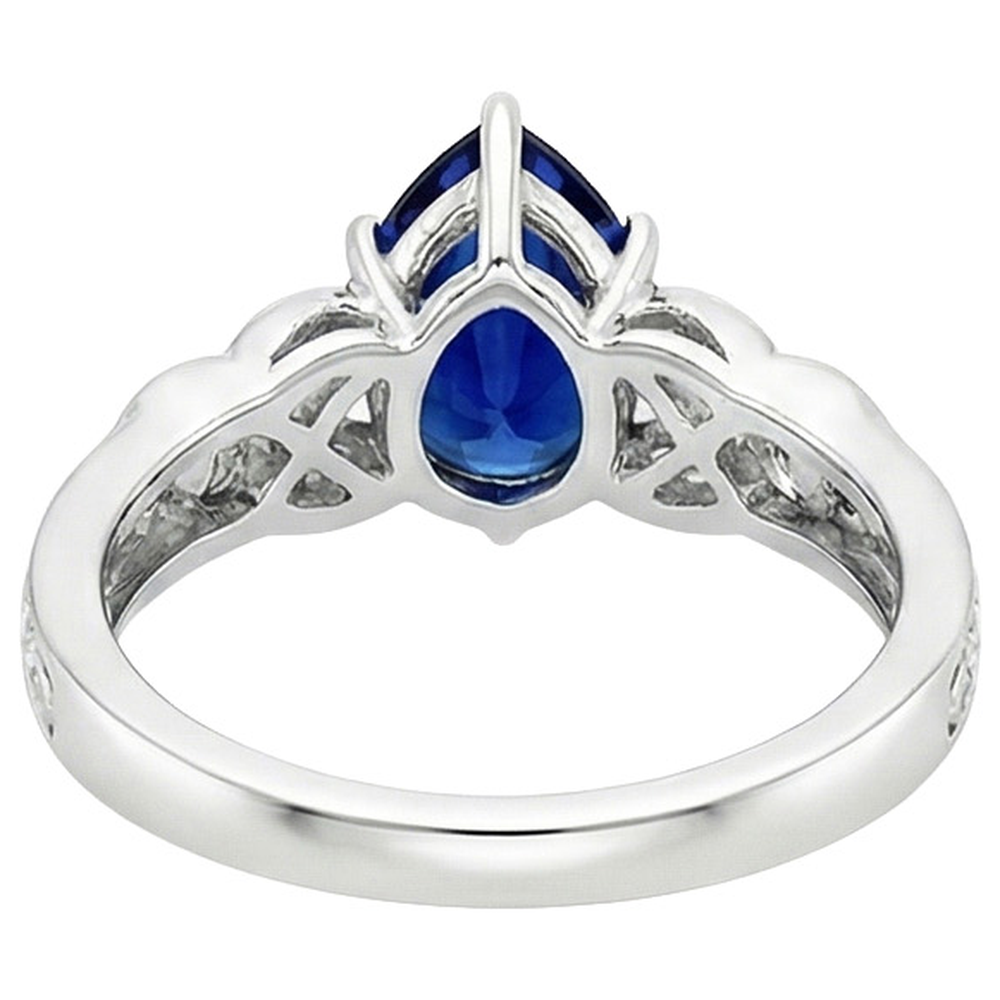 Vintage Style Gold Ring Filigree Shank Pear Blue Sapphire 5.25 Carats