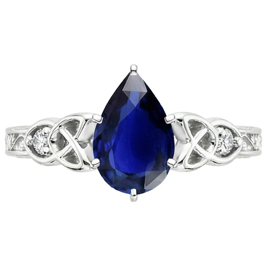 Vintage Style Gold Ring Filigree Shank Pear Blue Sapphire 5.25 Carats