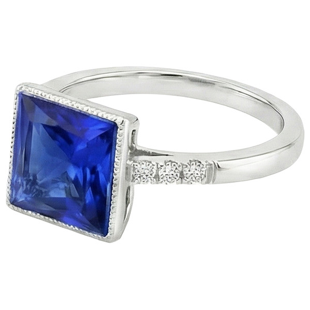 natural round sapphire 3.75ct ring top view