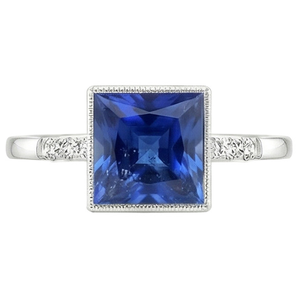 natural round sapphire 3.75ct ring close up detail