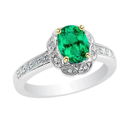 Natural Emerald Precious Stone Ring 2 ct 14K Two Tone Gold – main view