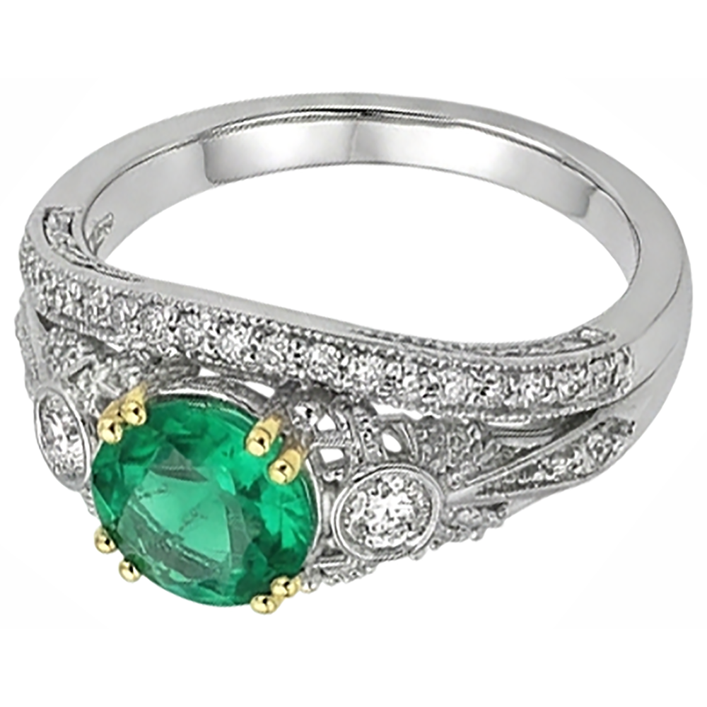 Round Brilliant Fine Emerald ring in 14K Two Tone Gold – angle view