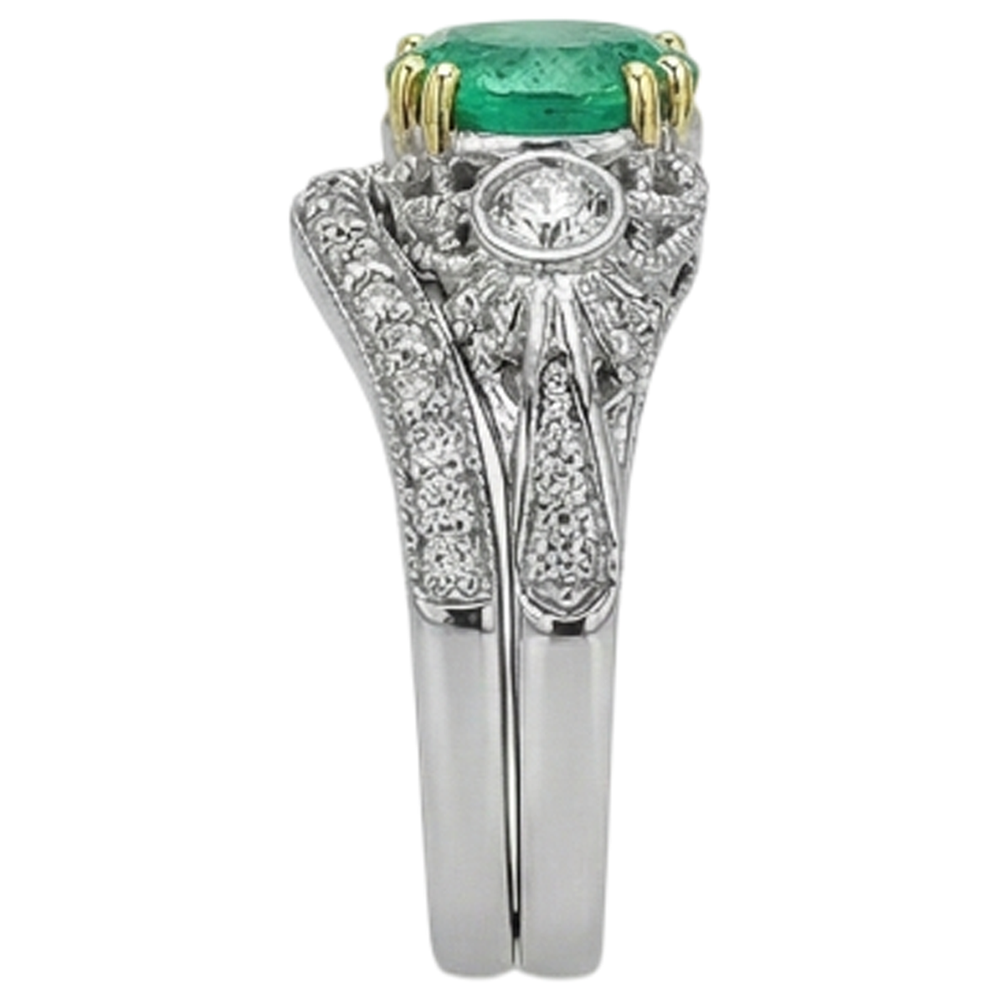Fine Emerald Precious Stone Ring 2.50-ct 14K Two Tone Gold – profile view