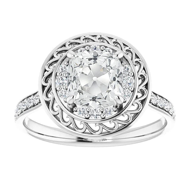 Vintage Style Halo Anniversary Cushion Old Cut Real Diamond Ring 7.50 Carats