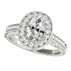 Vintage Style Halo Anniversary Ring Oval Old Cut Real Diamond 5 Carats