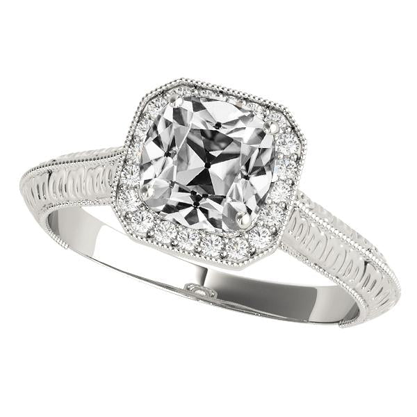 Vintage Style Halo Cushion Old Mine Cut Genuine Diamond Ring 6.50 Carats
