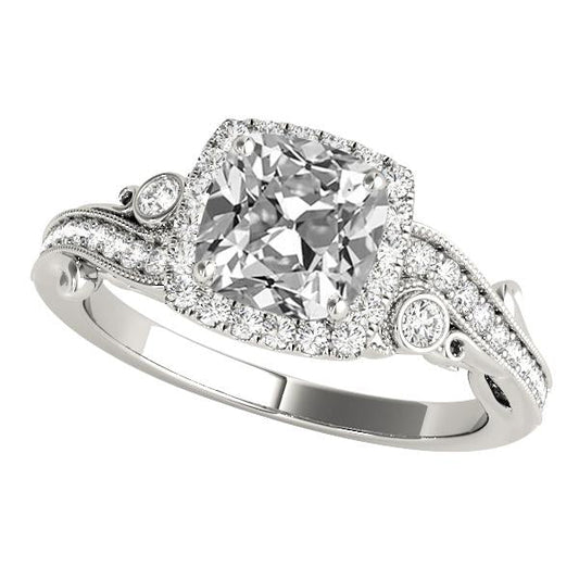 Vintage Style Halo Cushion Old Miner Genuine Diamond Ring 7.75 Carats Milgrain