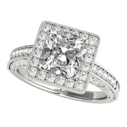 Vintage Style Halo Cushion Old Miner Natural Earth Mined Diamond Ring 8.50 Carats Milgrain