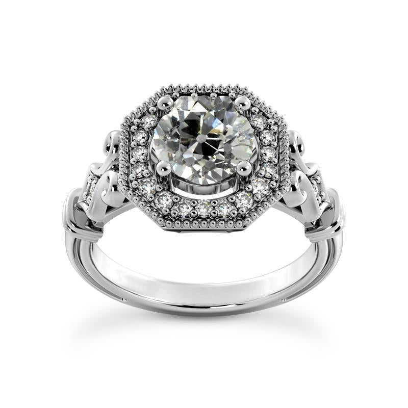 Vintage Style Halo Old Cut Natural Round Diamond Ring 3.50 Carats Gold