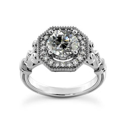 Vintage Style Halo Old Cut Round Natural Earth Mined Diamond Ring 3.50 Carats Gold