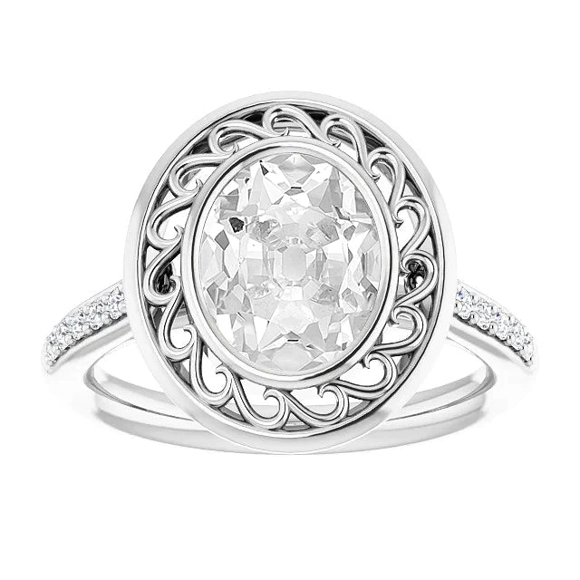 Vintage Style Halo Oval Old Cut Real Diamond Ring 3.50 Carats Bezel Set