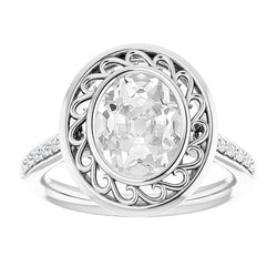 Vintage Style Halo Oval Old Cut Real Natural Earth Mined Diamond Ring 3.50 Carats Bezel Set